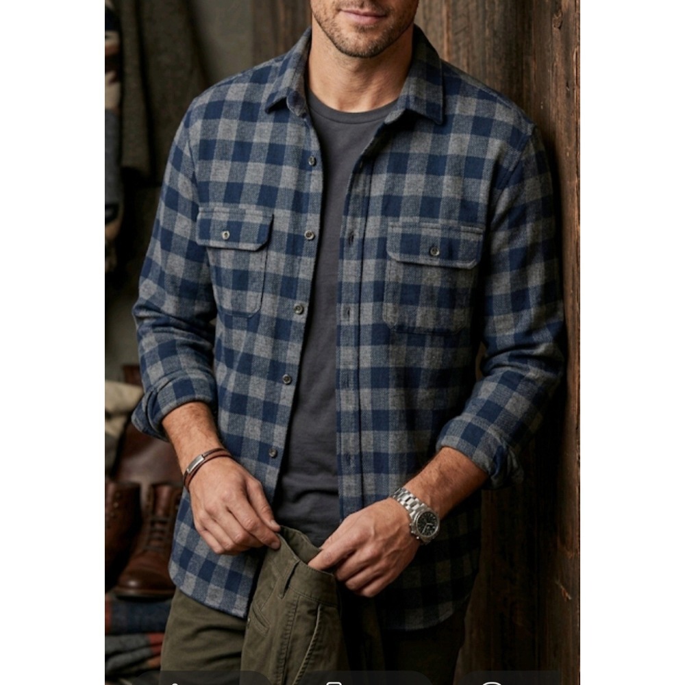 Tailorbyrd Men's Navy and Gray Long Sleeve Plaid Button-Down Shirt size XL NWT